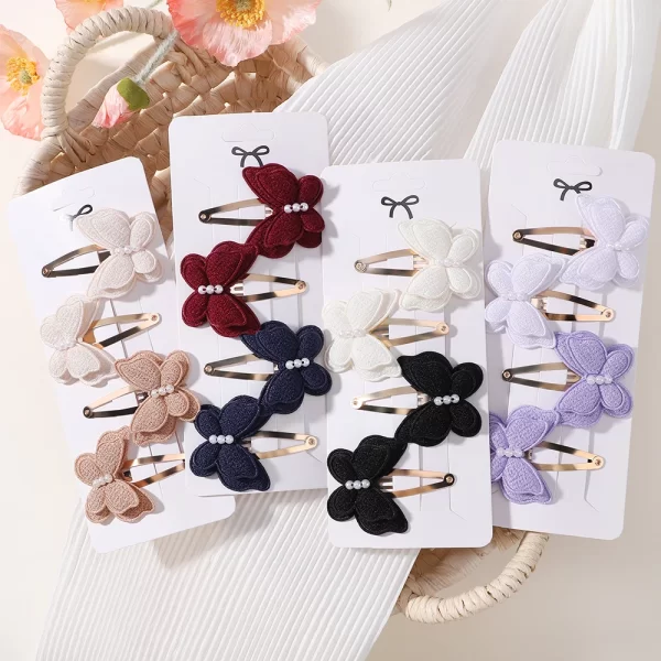 4Pcs/set Cute Baby Girls Knitting Headwear Handmade Crochet Butterfly Alloy Hairs Clips Kids Hairpins Fashion Desgin Headwear - Image 2