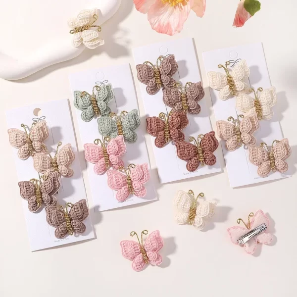 4Pcs/set Cute Baby Girls Knitting Headwear Handmade Crochet Butterfly Alloy Hairs Clips Kids Hairpins Fashion Desgin Headwear - Image 5